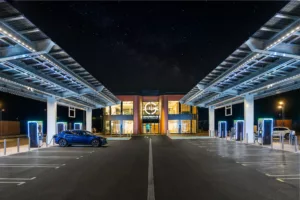 Stevenage Electric Forecourt at night