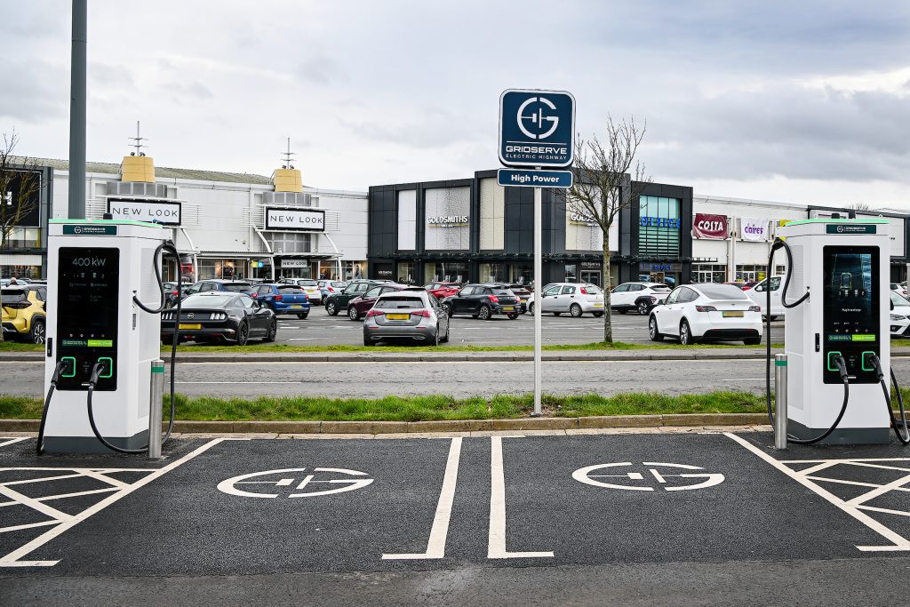 GRIDSERVE EV charging Super Hub at Fort Kinnaird retail Park, near Edinburgh, Scotland